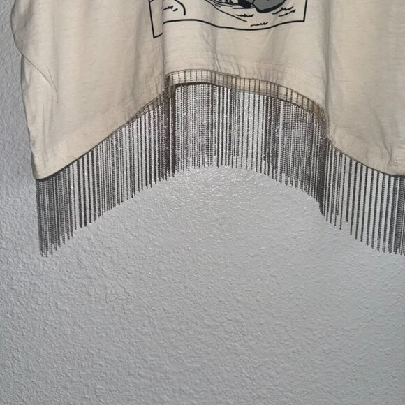Goodie Two Sleeves Western Graphic Metal Chain Fringe Crop T-Shirt Medium - Picture 5 of 9
